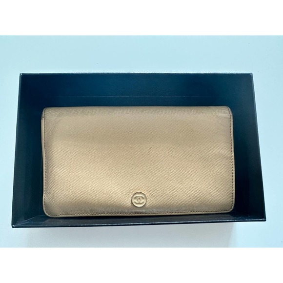 Chanel Wallet Purse Bifold Coco Button Beige - Picture 6 of 16